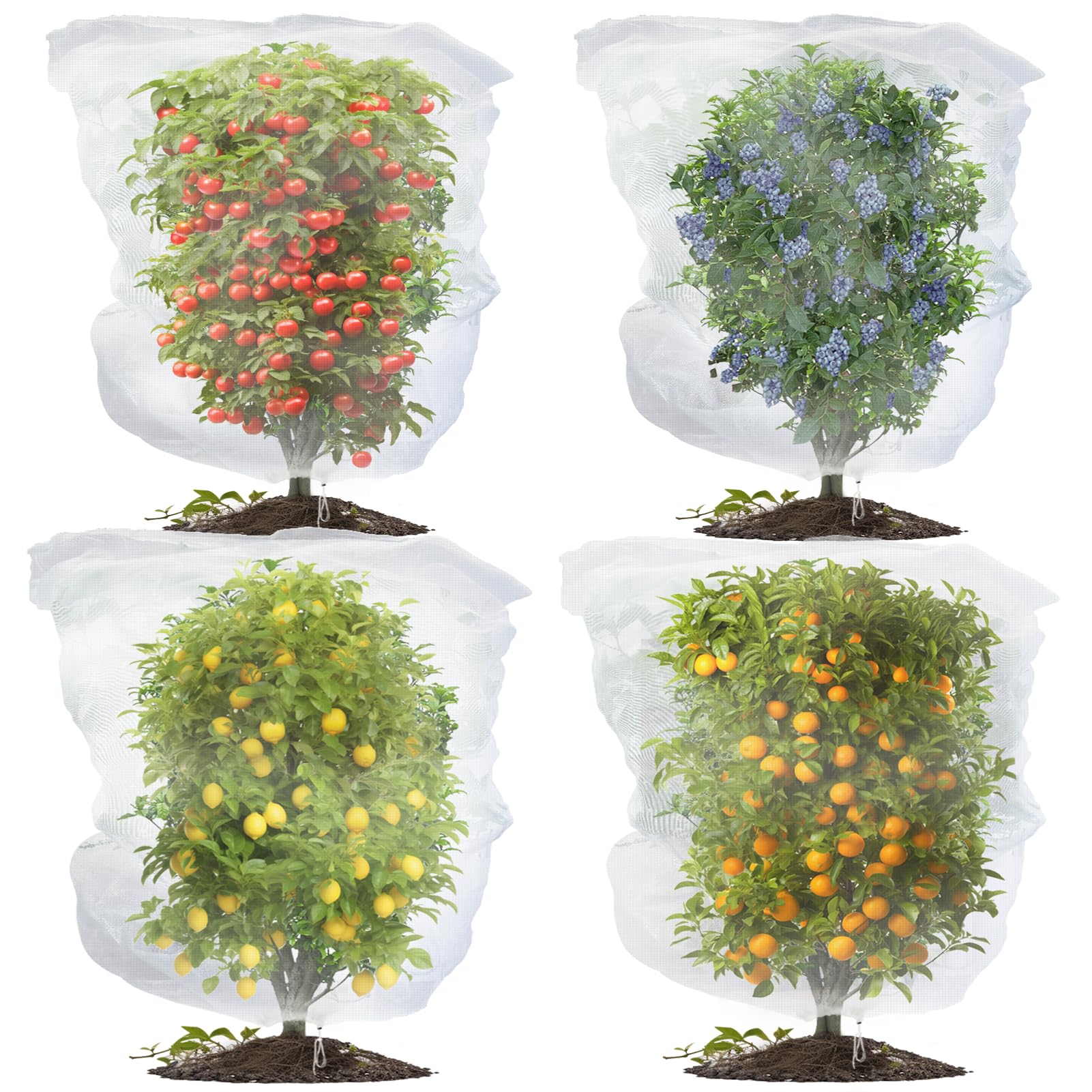 Evoio 4 Pack Plant Netting 200 x 200cm Blueberry Bushes Cover Mesh Garden Netting Barrier Cover Bags for Bird Vegetable Fruits Tree