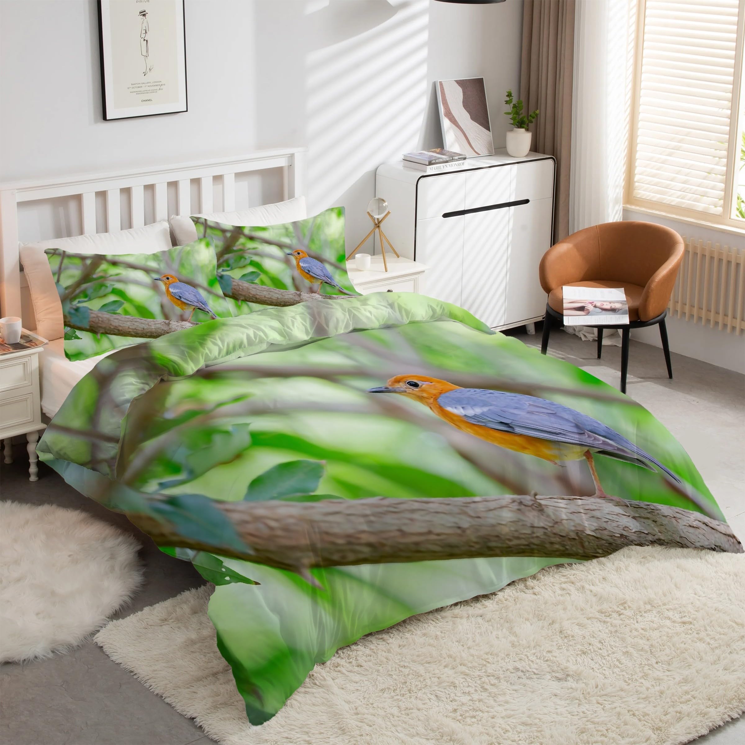 Housse de couette 240 x 260 oiseaux bouvreuil pour une chambre cocooning
