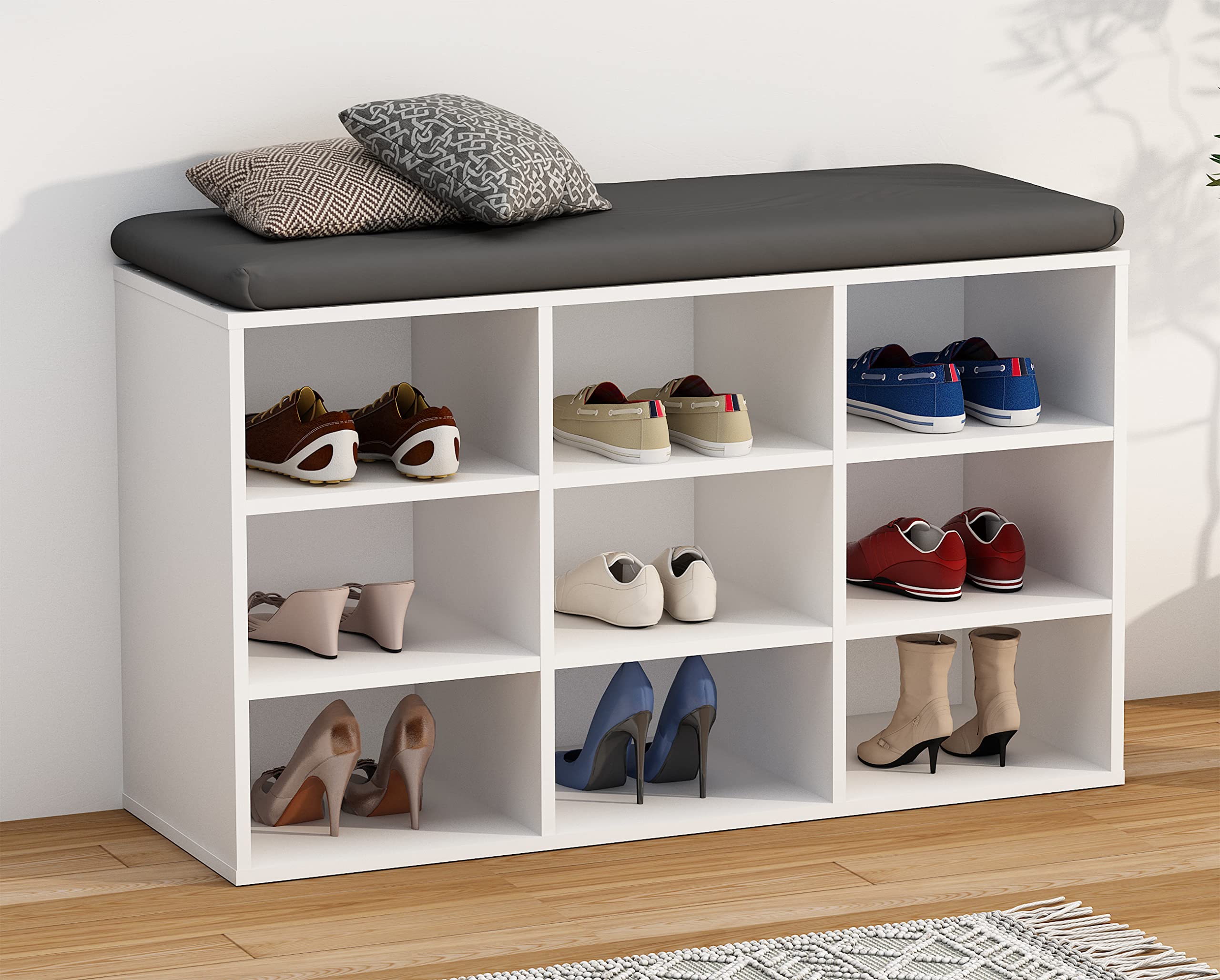 VCM Holz Schuhregal | Maße ca. H. 50 x B. 80 x T. 30 cm | Schuhkommode mit 9 Fächer | Schuhschrank - Hinsol XS