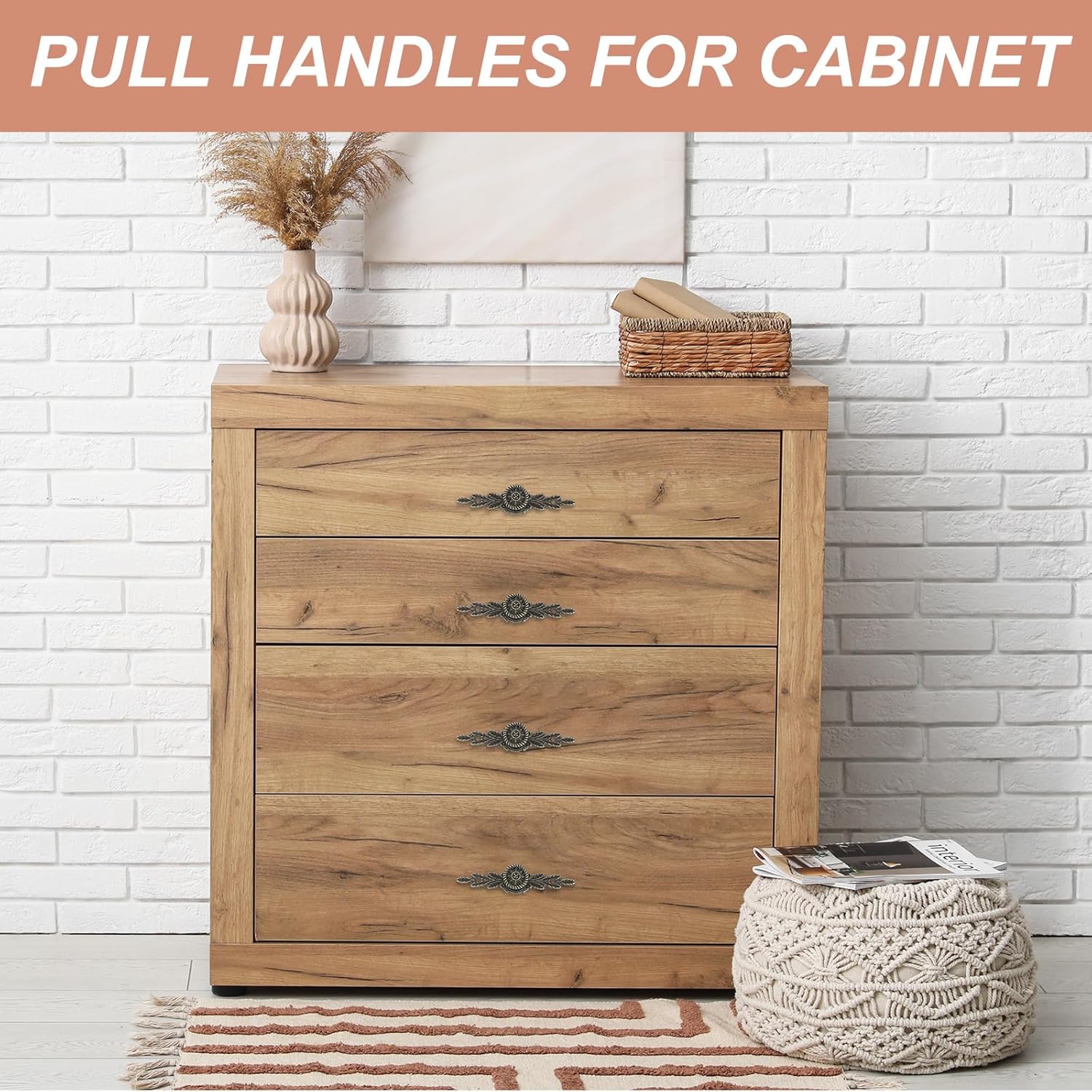 PATIKIL European Flower Handle Pull 2.52x0.55, 6 Pcs Drawer Handles with Screws for Cabinet Wooden Box Case Wardrobe Cupboard Dresser Furniture Hardware, Bronze Tone