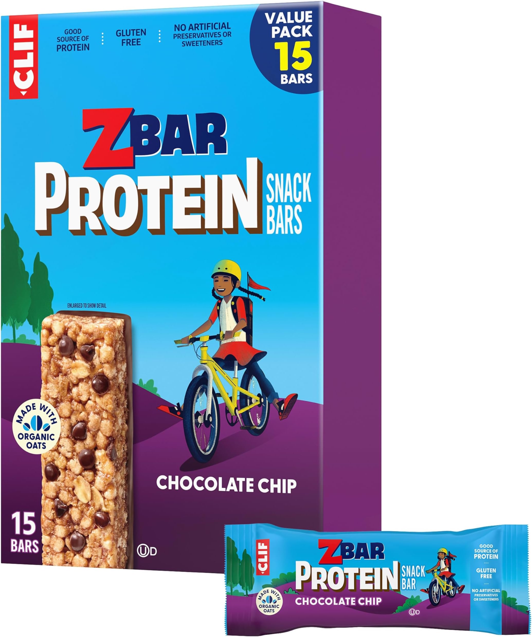 - Zbar Protein - Chocolate Chip - Crispy Snack Bars - Made with Organic Oats - Non-GMO - 5g Protein - Gluten Free Protein Bars (15 Pack)