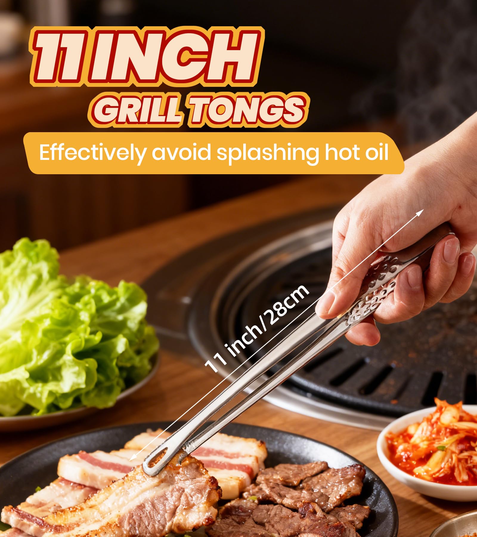 Ugotit Korean BBQ Zange Grillzange Edelstahl Set, 6 Stück | Grillzangen 28 cm mit Abtropflöchern & rutschfestem Griff, spülmaschinengeeignet, für Hot Pot, Tischgrill und Outdoor-Grillen