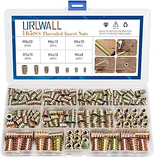 165PCS Threaded Inserts Nuts, Wood Insert Assortment Tool Kit, M4/M5/M6/M8 Furniture Screw in Nut Wood Inserts Metric Bolt Fastener Hex Socket Drive for Wood Furniture Assortment