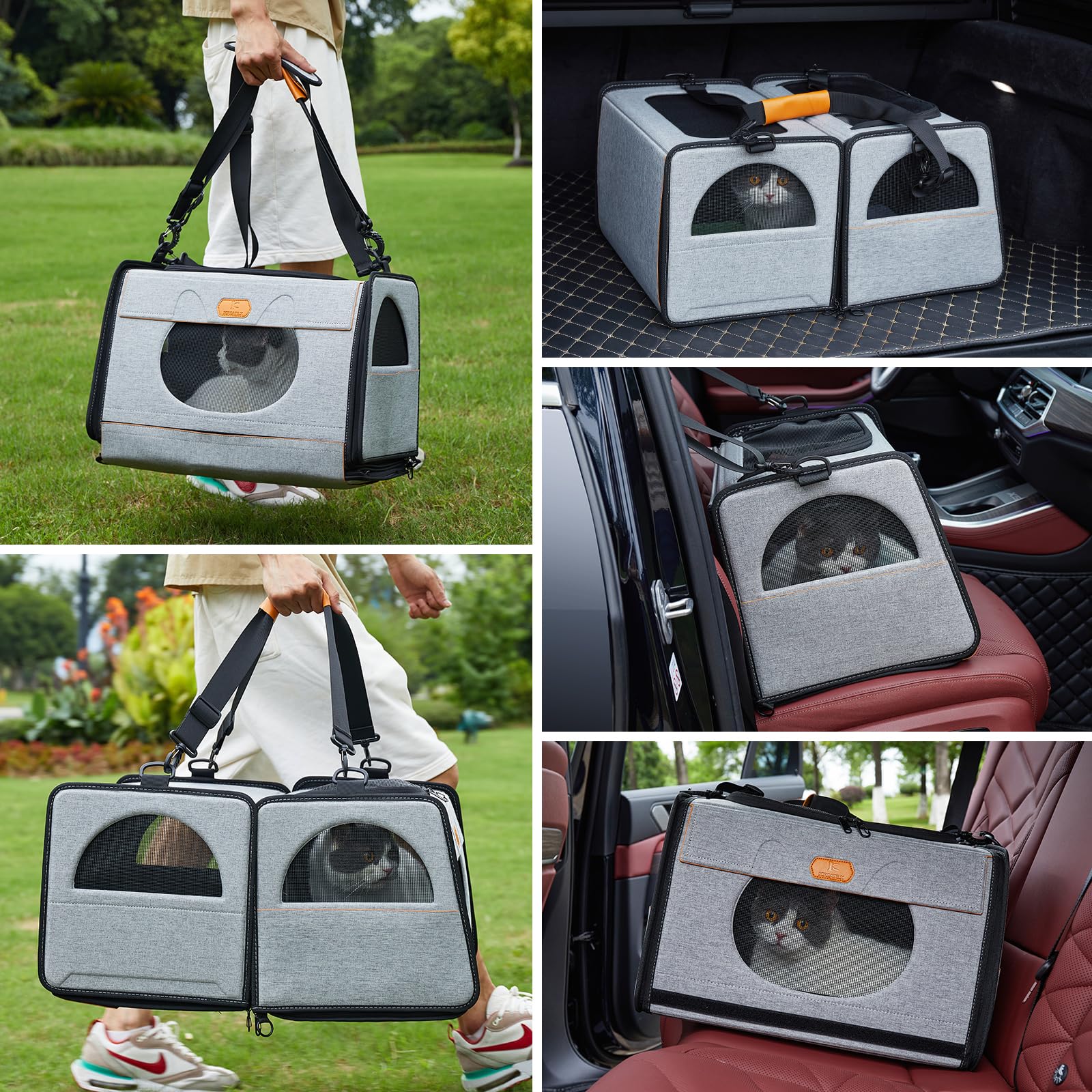 Faltbare Katzen Transportbox Groß 2-in-1 Doppel-Haustiertragetasche für Katzenklo und weichen Katzenkäfig