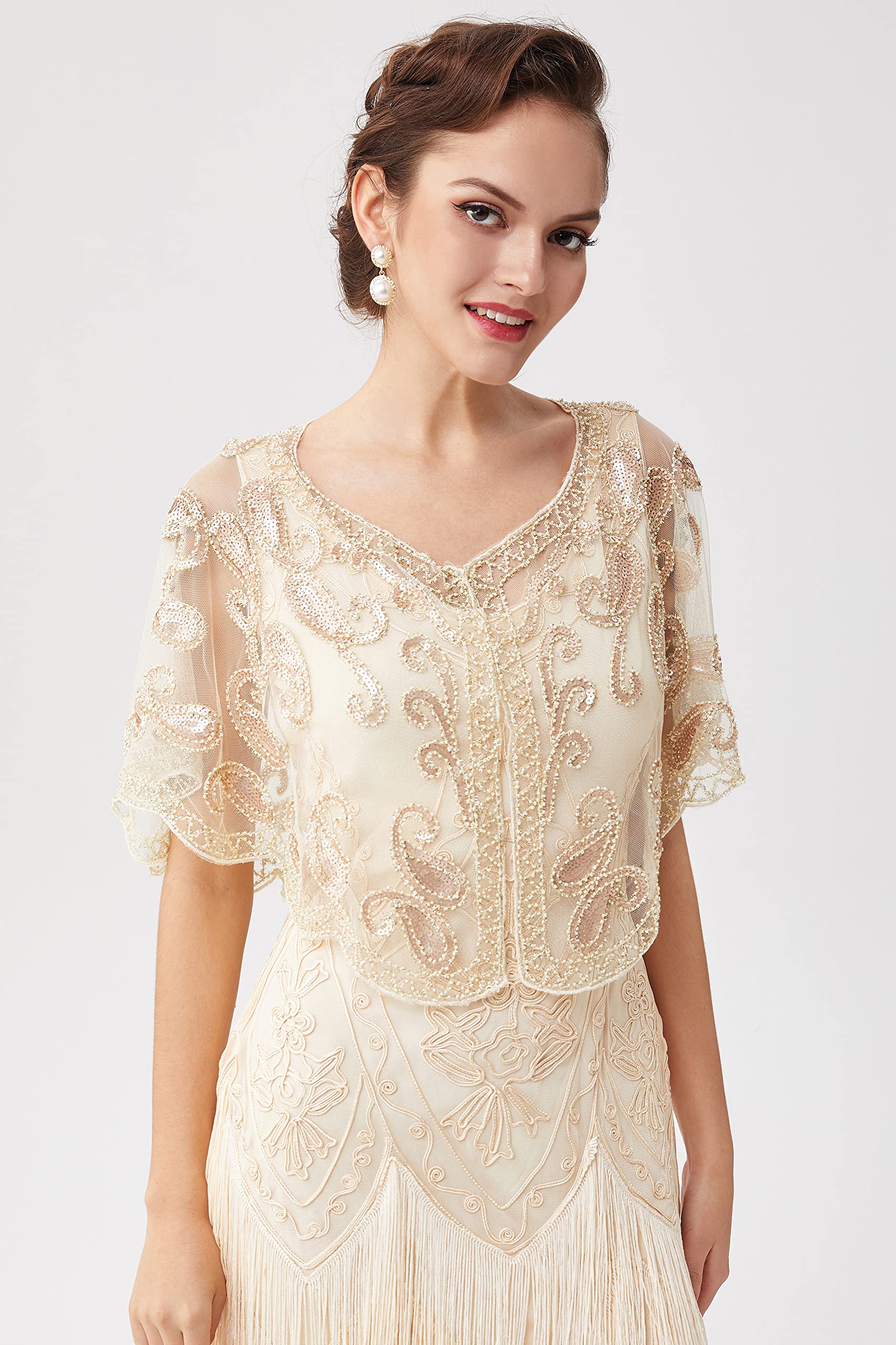 BABEYOND Scialle da donna anni '20 con paillettes perline Art Deco mantello da sera vintage scialle avvolge