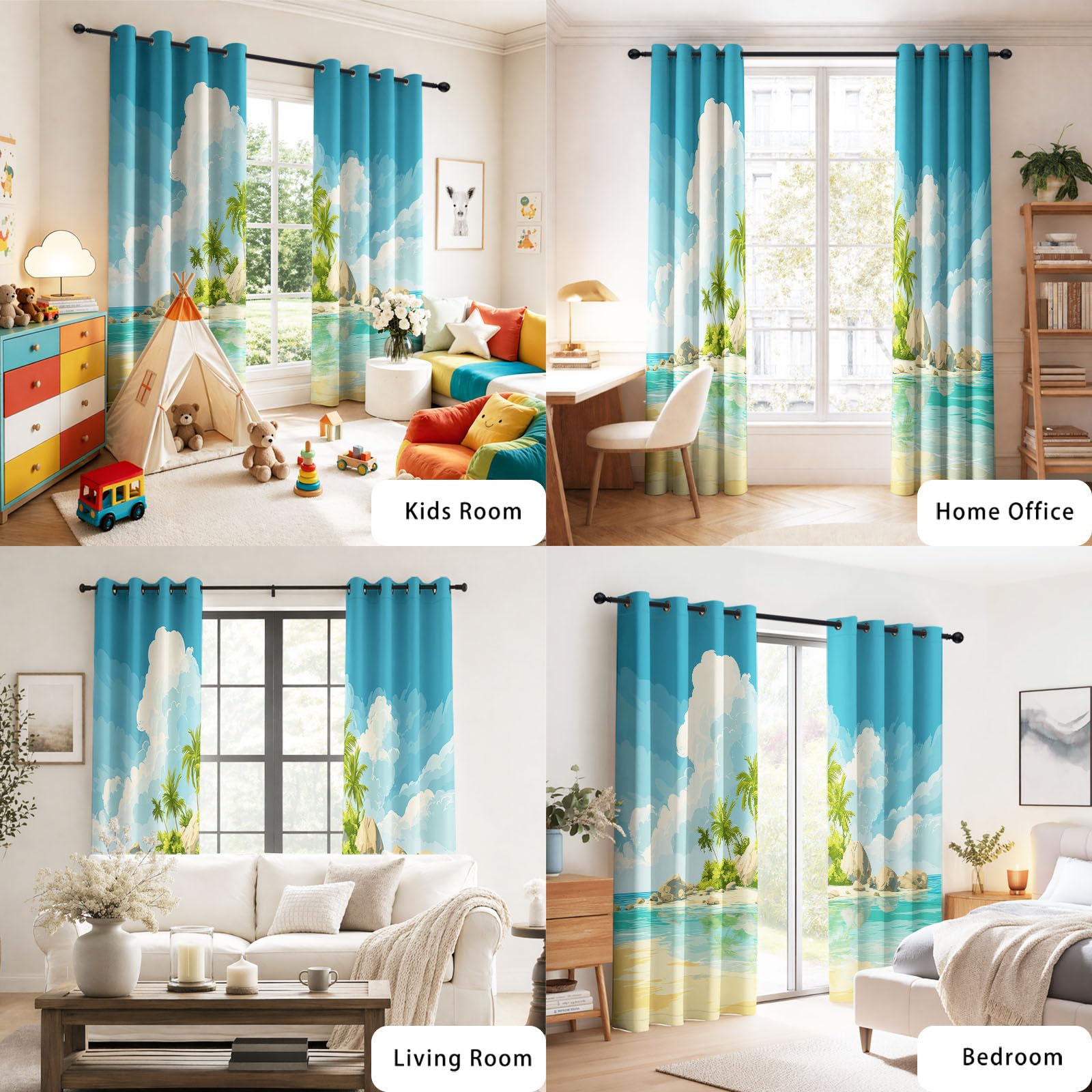 Generisch Tende oscuranti a forma di isola del mare tropicale, con motivo botanico di cocco botanico, protezione dal calore, 140 x 250 cm (larghezza x altezza), con occhielli, per soggiorno