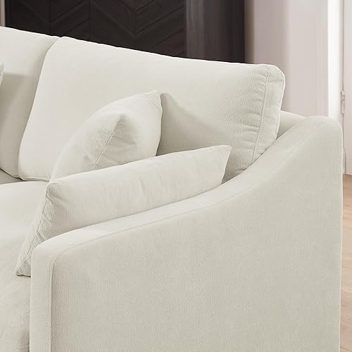 Miniatura 8 de Yoglad Moderno juego de sofá modular de gran tamaño con plumas de plumón, sofá tapizado de felpilla en forma de L con otomana y 10 almohadas para