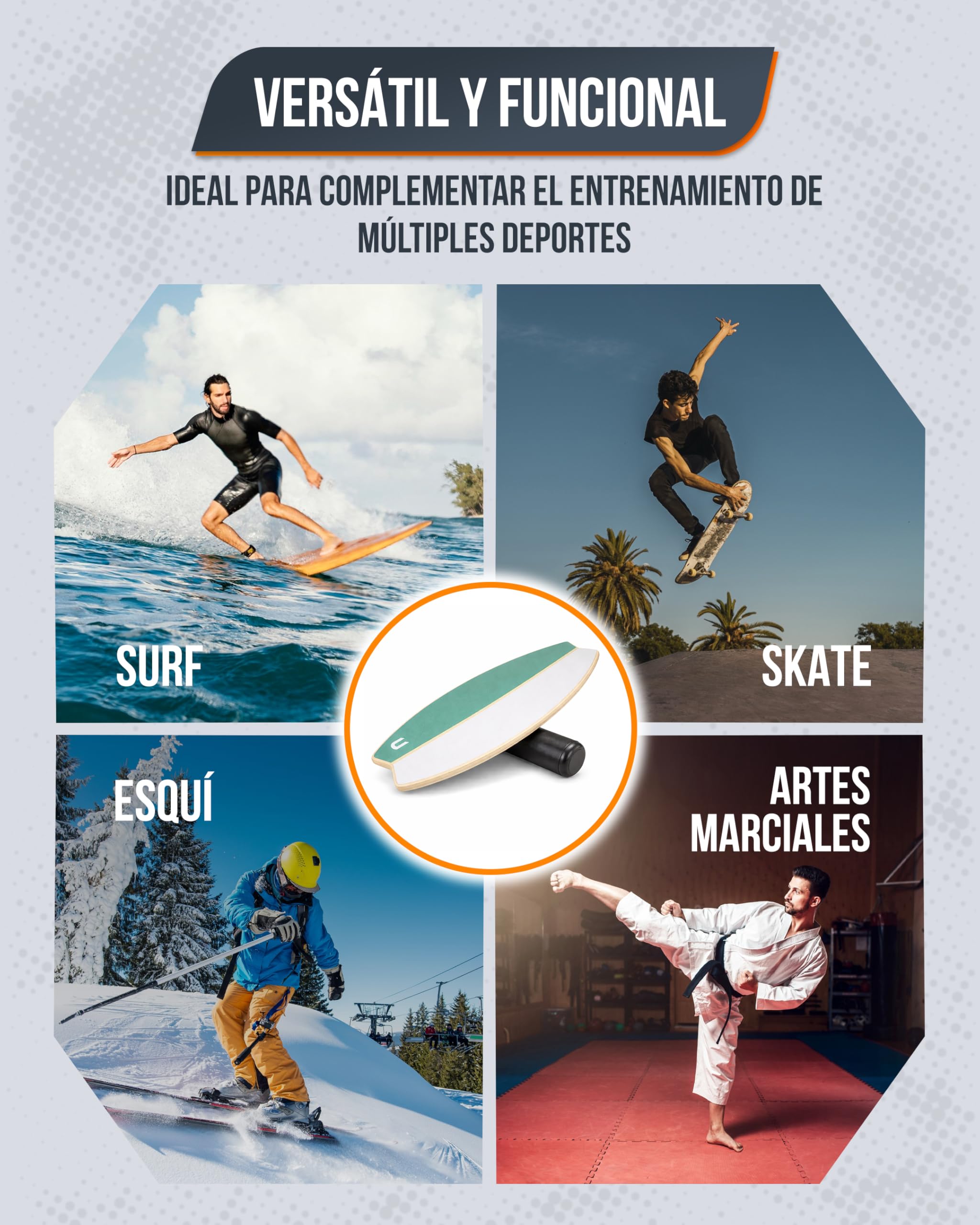 unycos - Tabla de Equilibrio Multifunción de Madera 80 x 35 cm con Rodillo y Pelota, Balance Board Antideslizante con 7 Modos y Topes Magnéticos, hasta 200 kg, para Core, Coordinación y Fitness