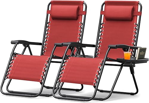 Miniatura 12 de Devoko Juego de 2 sillas reclinables ajustables plegables para patio con gravedad cero para el jardín con almohada