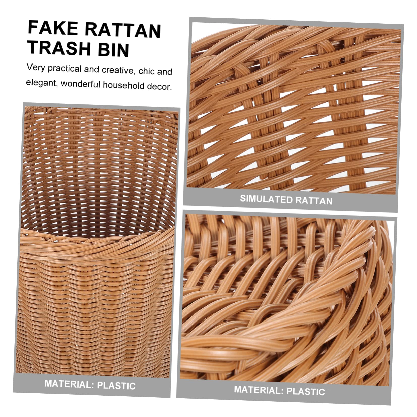 IMIKEYA Cestino per Rifiuti da Ufficio in Plastica Resistente Effetto Rattan, Design Raffinato senza Coperchio, Protezione Ambientale e Superficie Liscia