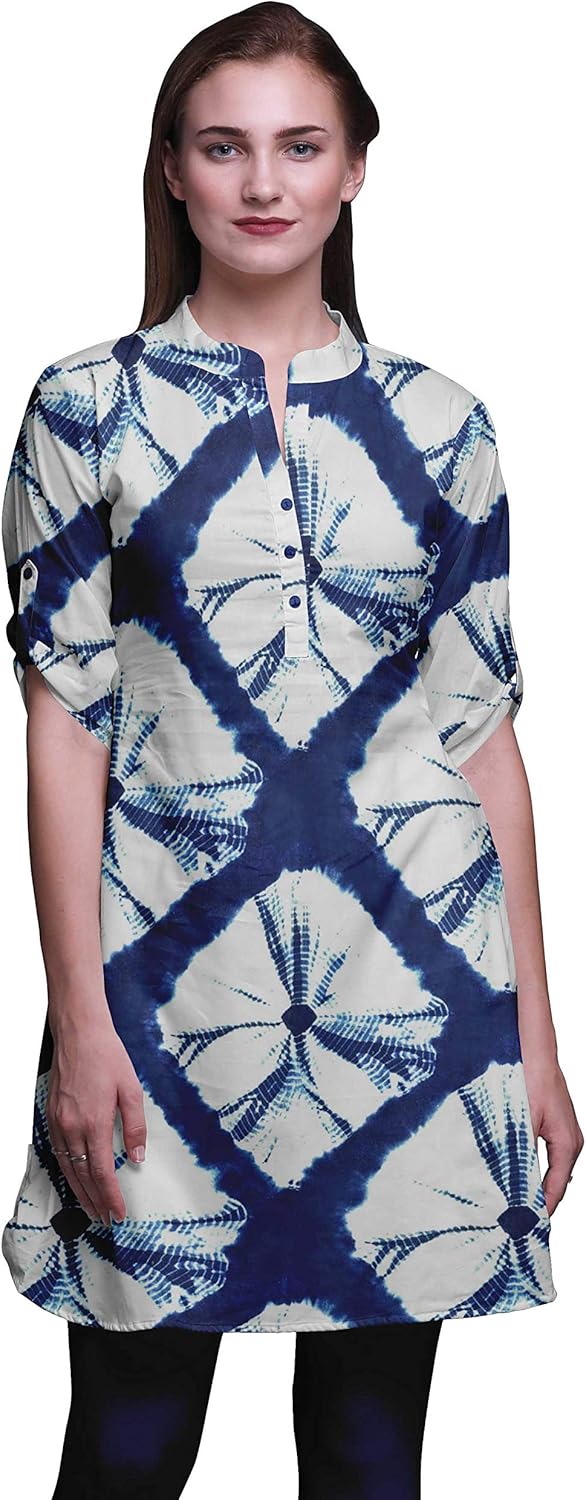 Bimba Indian Korte Kurtis voor Vrouwen Gedrukt Tuniek Roll Up Mouw Shirt