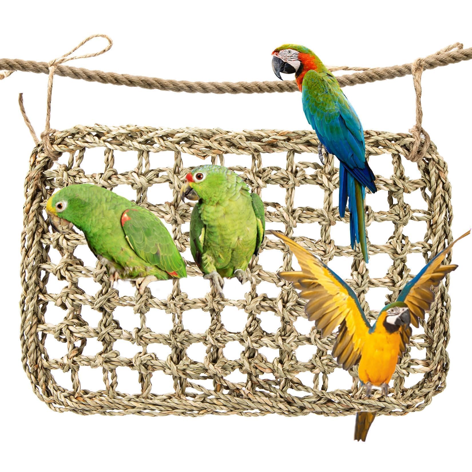 MAQIHAN Seagrass Mat for Birds - Bird Toys Seagrass Mats Foraging Activity Play Grass Mat Bird Climbing Wall Seagrass Net Hammock Toy for Medium Parakeets Lovebirds Finch Budgerigars Conure Cockatiel
