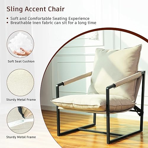 Miniatura 4 de Sling - Silla decorativa para interiores, sillas modernas con 2 cojines suaves extraíbles, cómodo sillón con marco de metal y cojín de asiento para