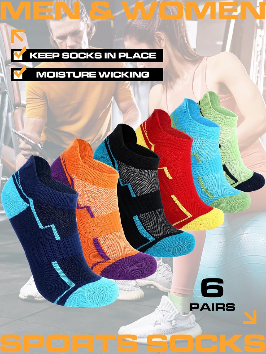 6 Pairs Ankle Hiking Running Socks for Men Women Compression Support, Thick Cushion & Breathable No Show Socks - Image 3