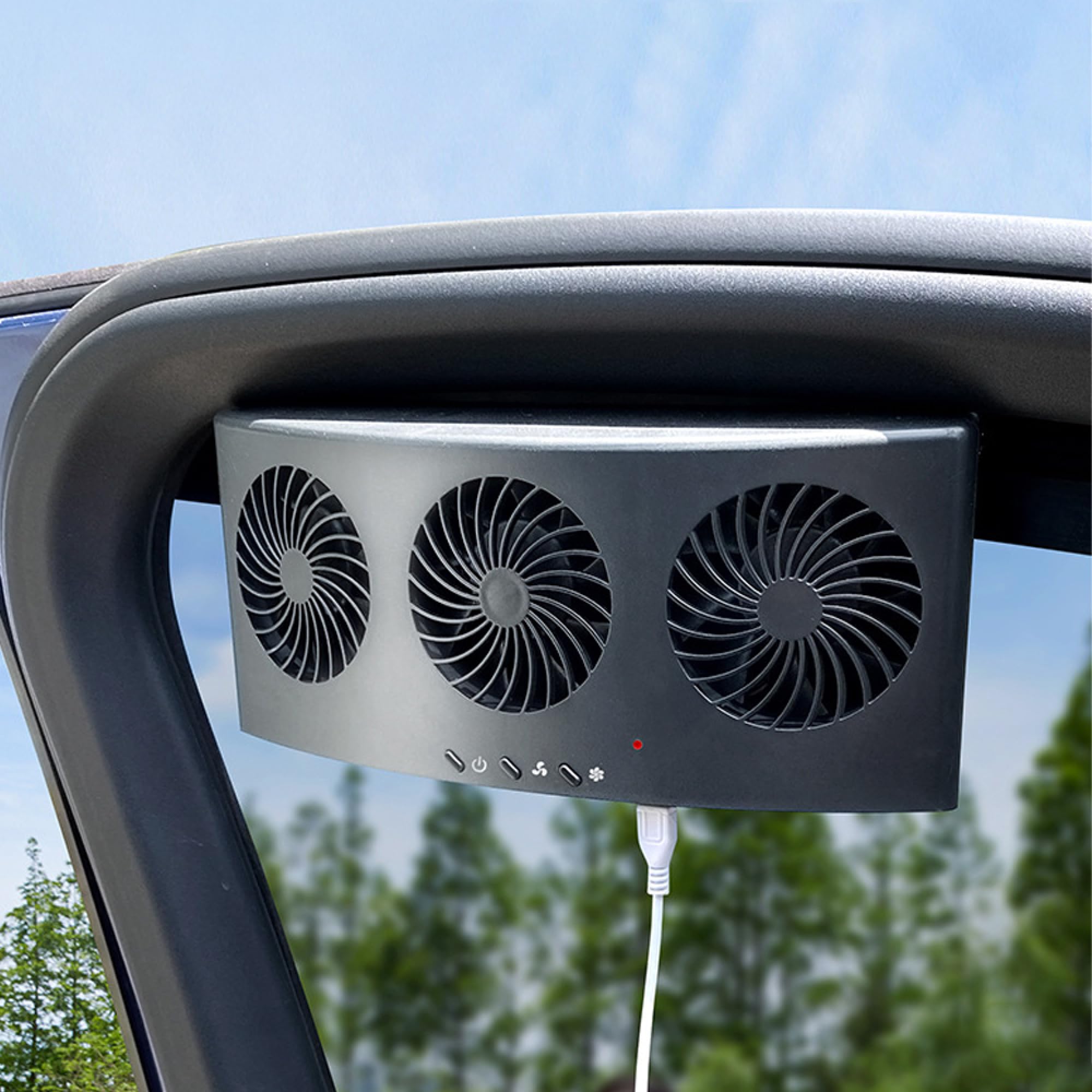 Riloer Cooling Car Ventilation Fan, Window Mount Car Radiator, Portable Safe Car Vent Radiator Black, Car Exhaust Fan with 3 Air Outlet, Car Ventilation Device - Black
