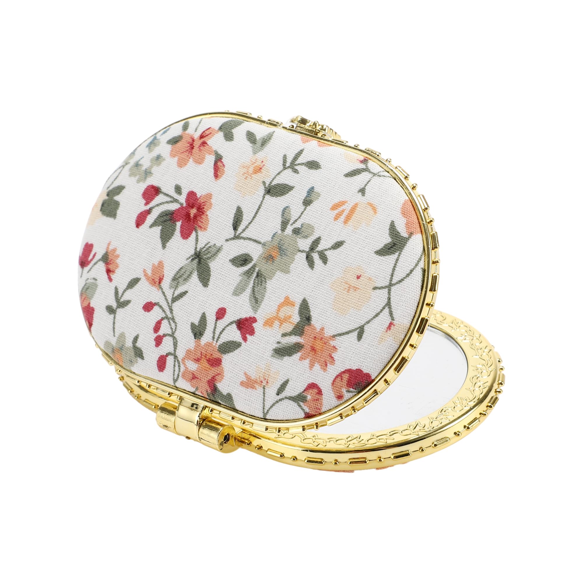 VOCOSTE Compact Mirror for Purses, Flower Pocket Mirror, Oval Mini Mirror, Floral Small Mirror for Purse, Vintage Folding Mirror Compact Travel Portable Pocket Mirror for Women, White-image-23