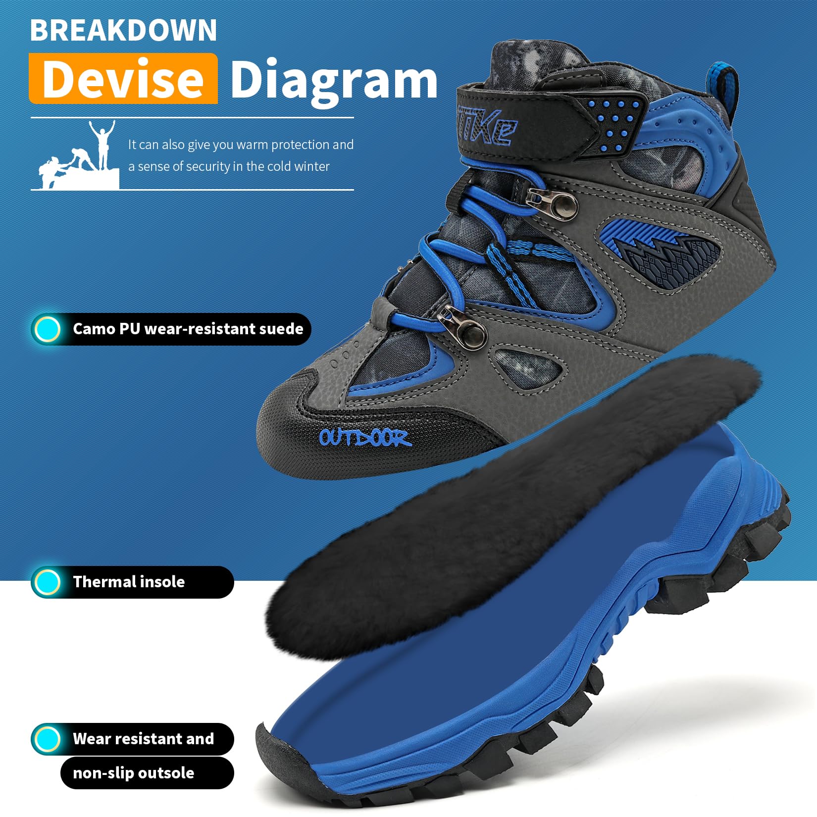 ASHION Chaussures de randonnée garçon Chaussures en Coton pour Enfants Bottes de Neige