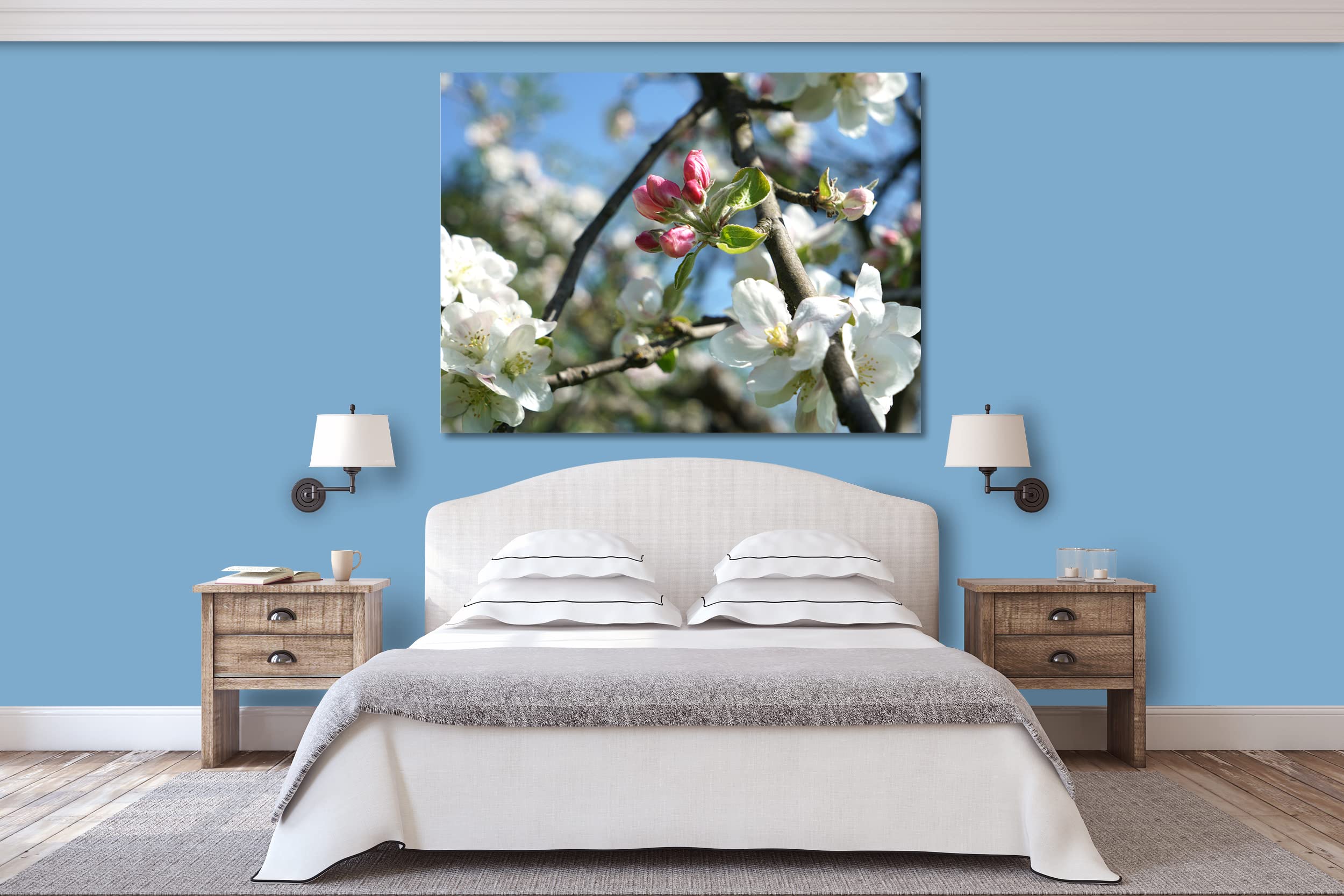 Glücksvilla - Fioritura dei meli 4 (tela 2 cm, 160 x 120 cm) | varie misure - quadro murale orizzontale - giardino fiori fioritura pianta natura botanica albero ramo ciliegia