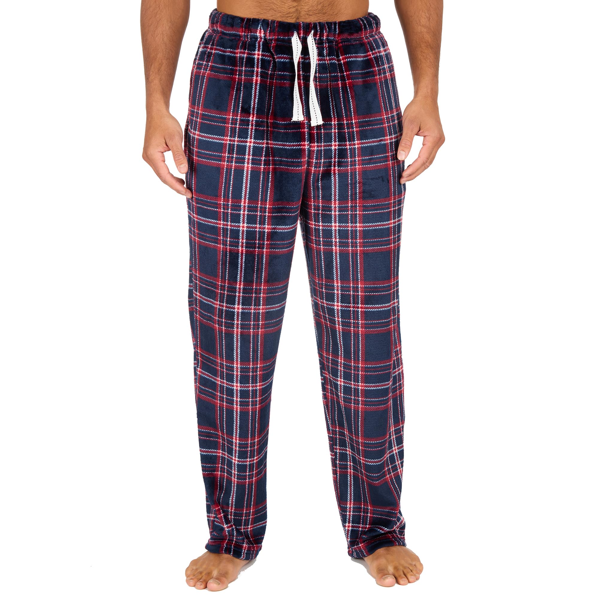 INSIGNIA Mens Fleece Check Pyjamas Lounge Pants Bottoms (Navy Check, XXL)