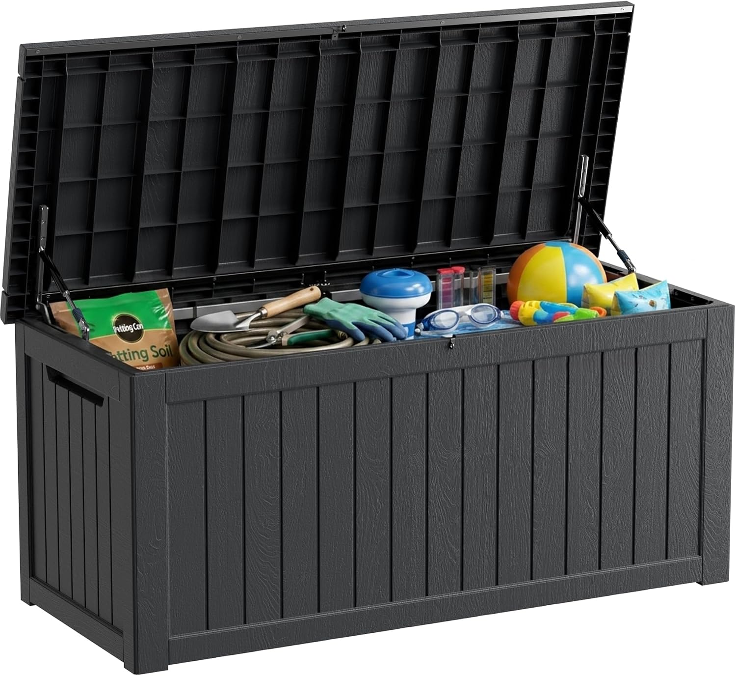 300 Gallon Deck Boxes Outdoor Waterproof, Outdoor Storage Box with Lockable Lid & UV-Resistant for Patio Furniture, Outdoor Cushions, Garden Tools and Pool Supplies, Black