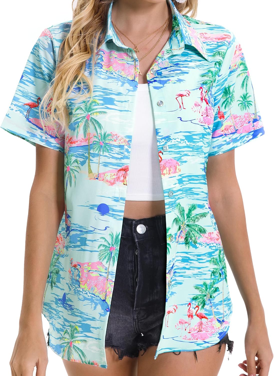 Hawaiian Shirts for Women Tropical Shirt Summer Beach Button Down Short Sleeve Blouses Floral Top Aloha Luau Outfits 2026