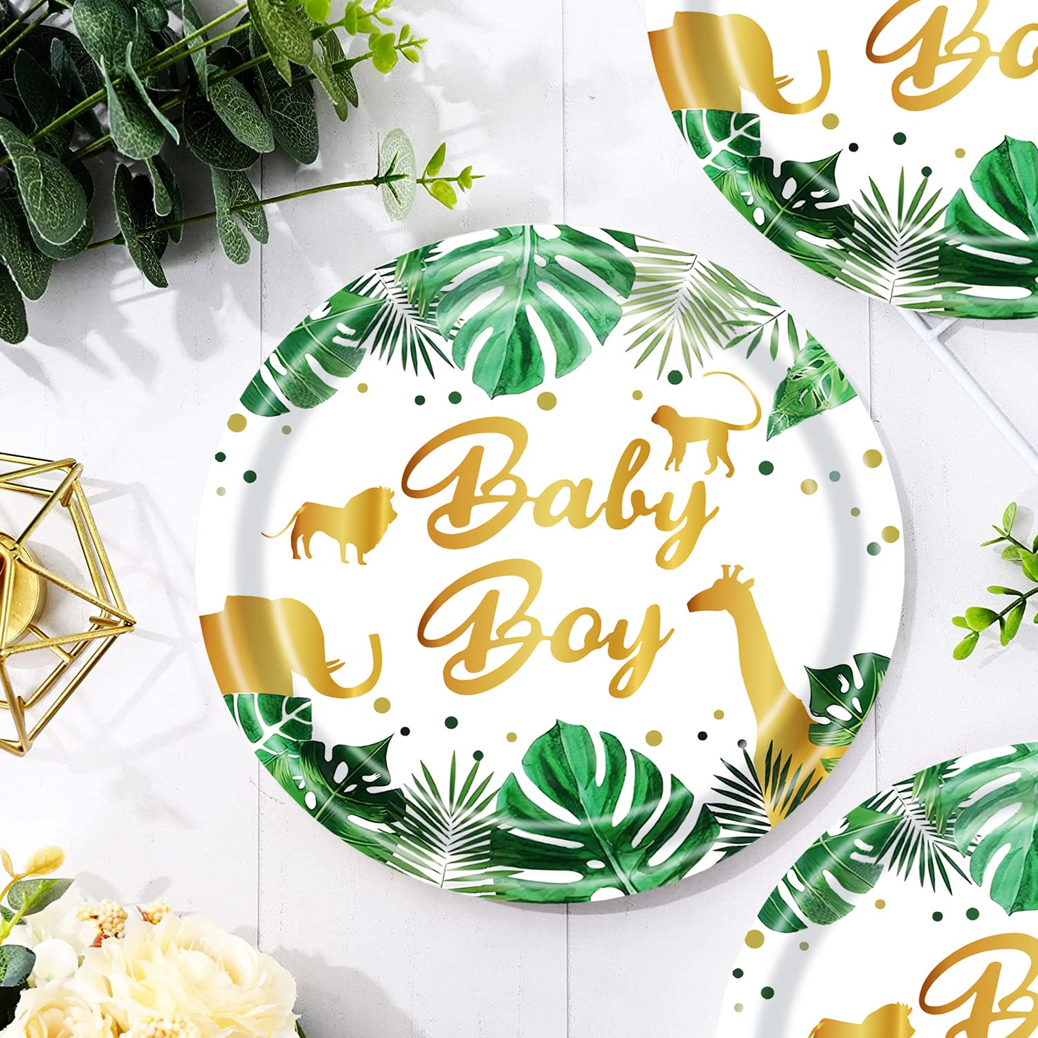 50 Safari-Tier Pappteller – Dschungel-Motiv Für Babyboy-Partys (17,8 Cm, Goldbedruckt)