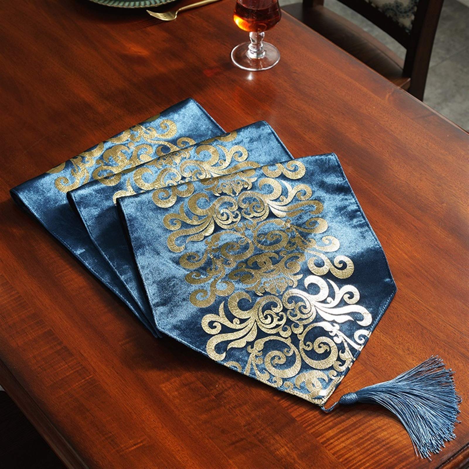 Tapis de salle à manger paillettes haut de gamme noir et or textile polyester bleu marine