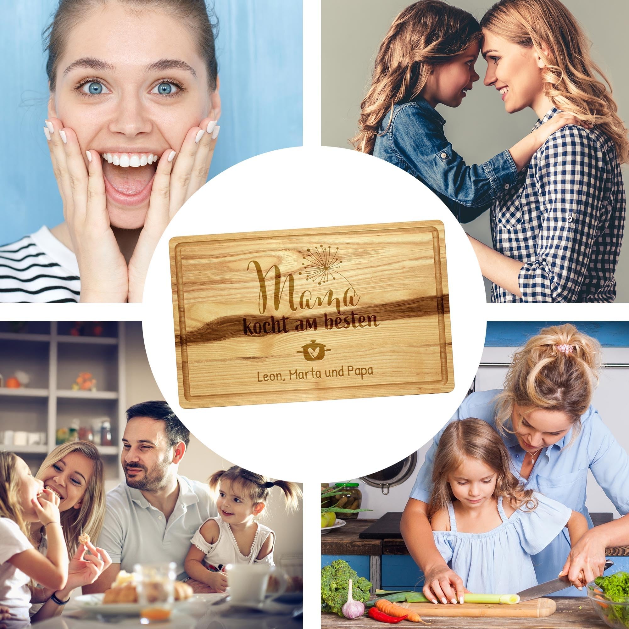 PR Print Royal Großes Holzbrett mit Gravur - Mama kocht am besten - mit Name - Personalisiertes Geschenk zum Geburtstag, Muttertag - Schneidebrett Eschenholz, 40 x 25 x 2 cm