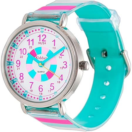 Kiddus Lern Armbanduhr für Kinder, Jungen und Mädchen. Analoge Armbanduhr mit Übungen zum Erlernen der Uhrzeit. Entworfen in Barcelona