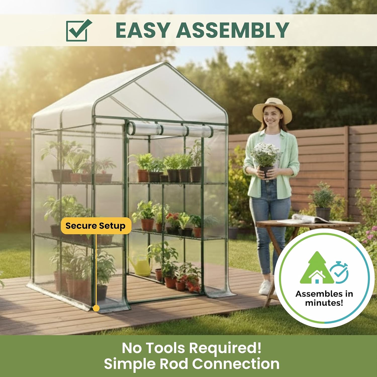 Greenhouse with plants and secure setup