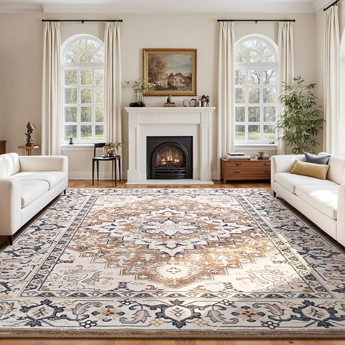Lessymo 8x10 Faux Wool Rug (Brown/Beige)