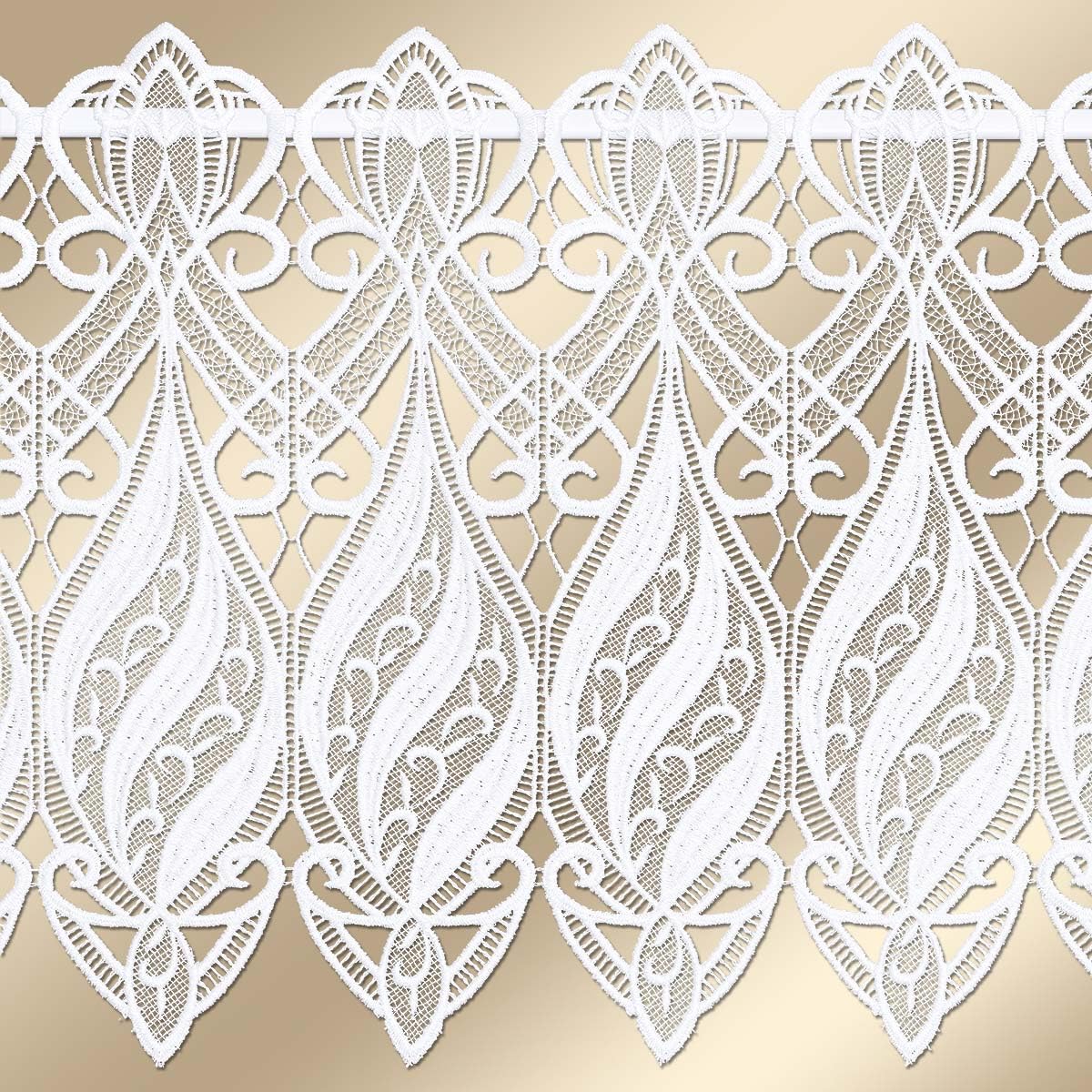 Scheibenhänger Loreta aus Echter Plauener Spitze klassisch-Moderne Kurzgardine mit Ornamenten in weiß 33 x 80 cm