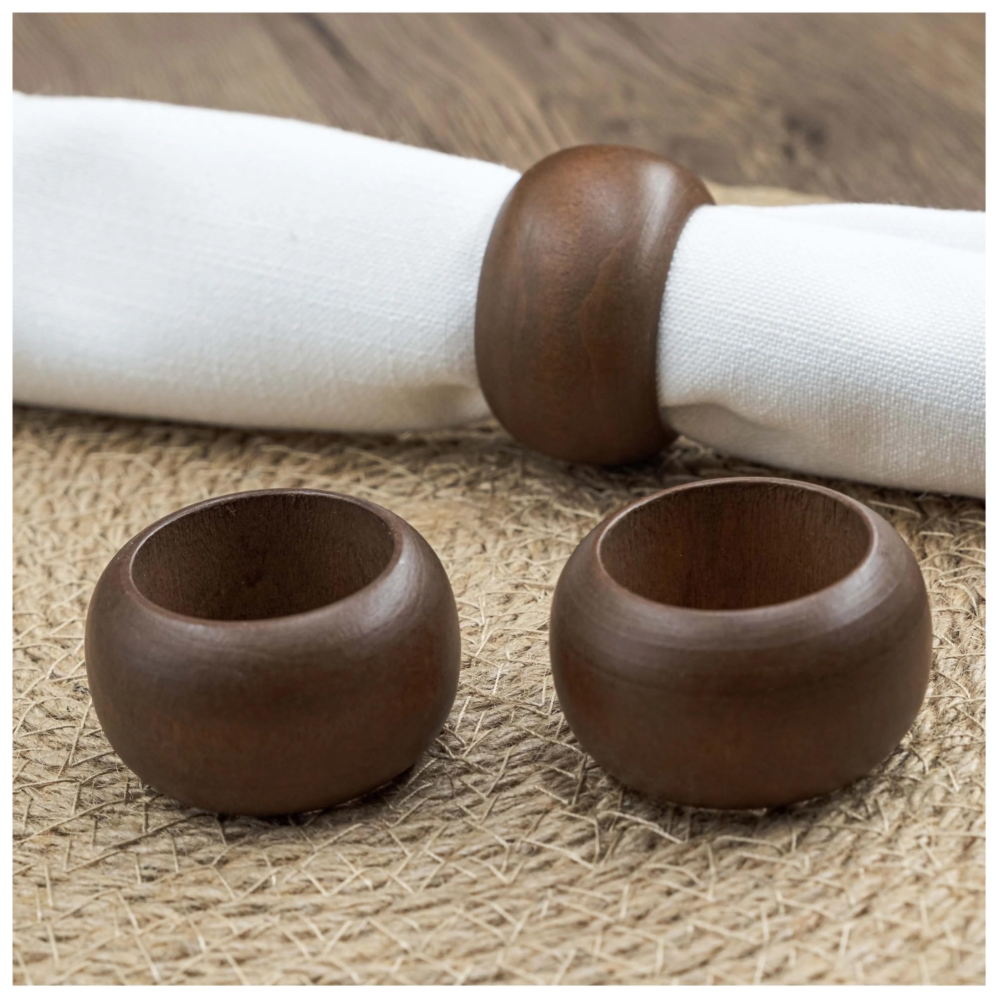 Set di portatovaglioli Confezione da 6 portatovaglioli in legno, tavolo in, decorativi realizzati a mano for matrimoni, banchetti, famiglia(Brown)