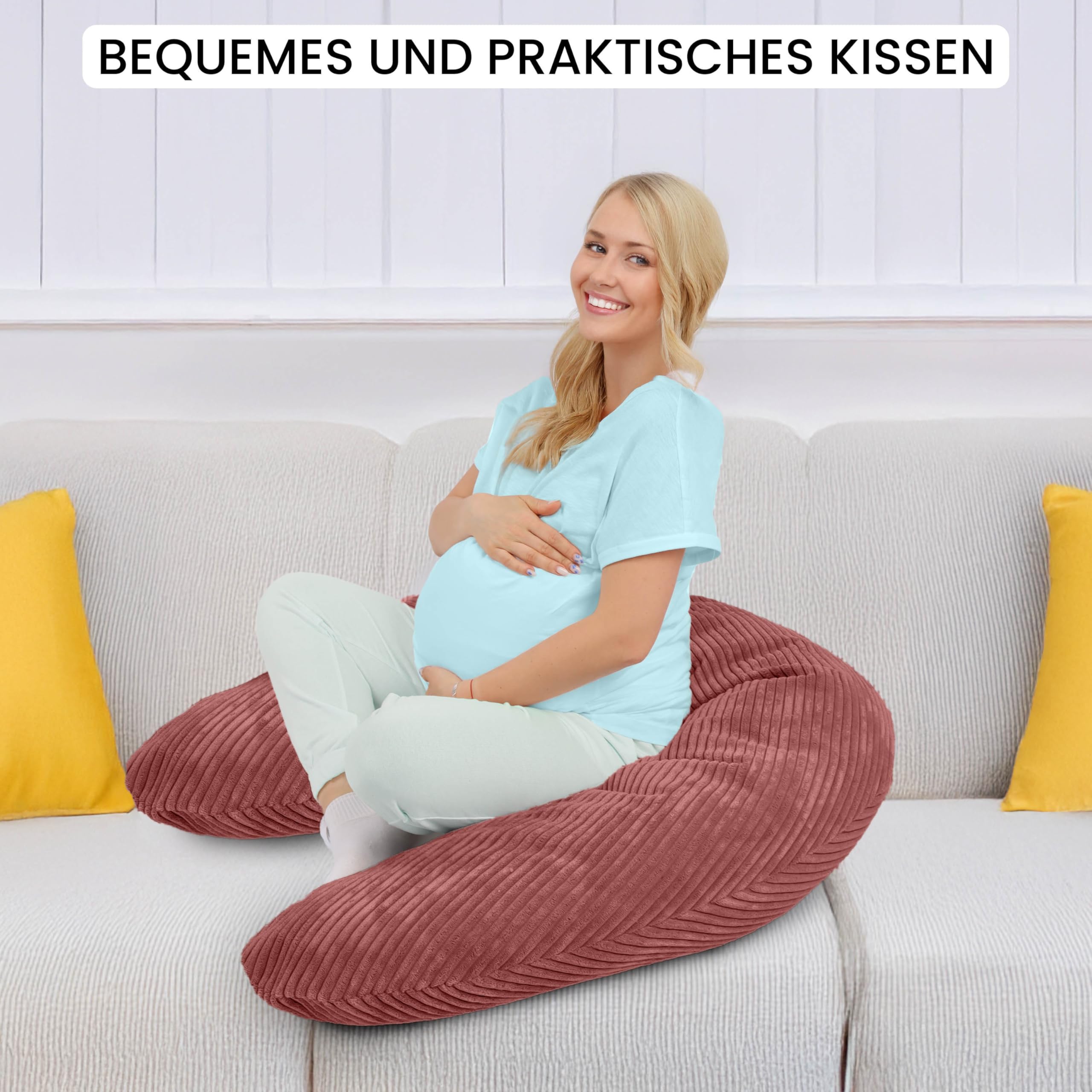 Amilian Coussin d'allaitement XXL 170 cm, coussin de grossesse pour dormir sur le côté, pour grossesse et allaitement, coussin de positionnement avec rembourrage et housse amovible - Herzschimmer