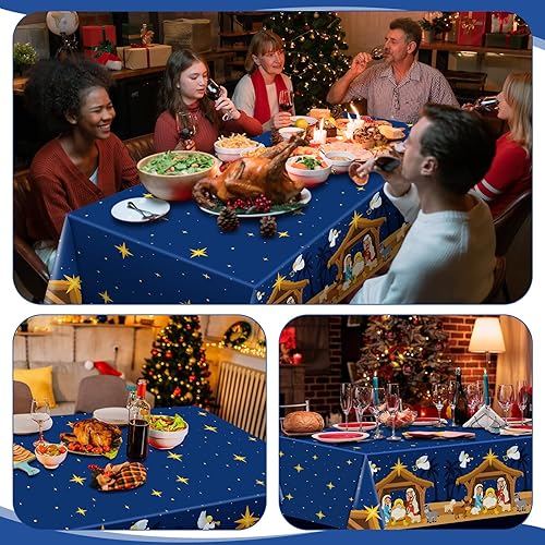 Miniatura 7 de 3 manteles desechables de 54 x 108 pulgadas, mantel rectangular de plástico para fiestas, suministros y decoraciones (Adviento)