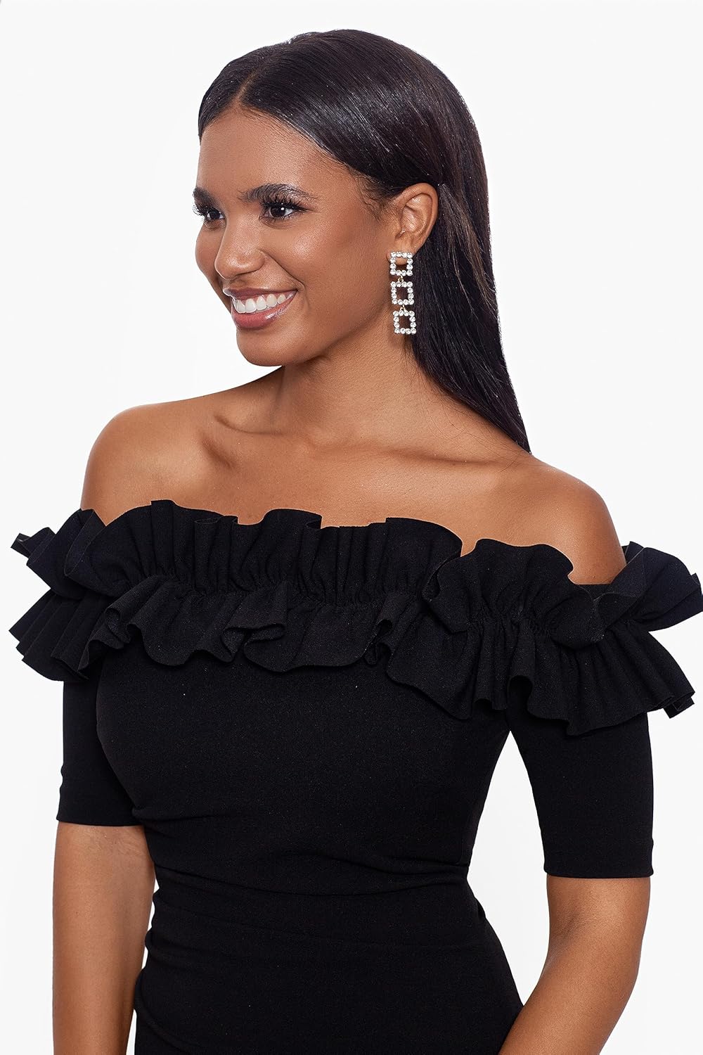 Xscape Womens Short Scuba Crepe Dress with Ruffle Top Detail (Reg and Petite) - Image 3