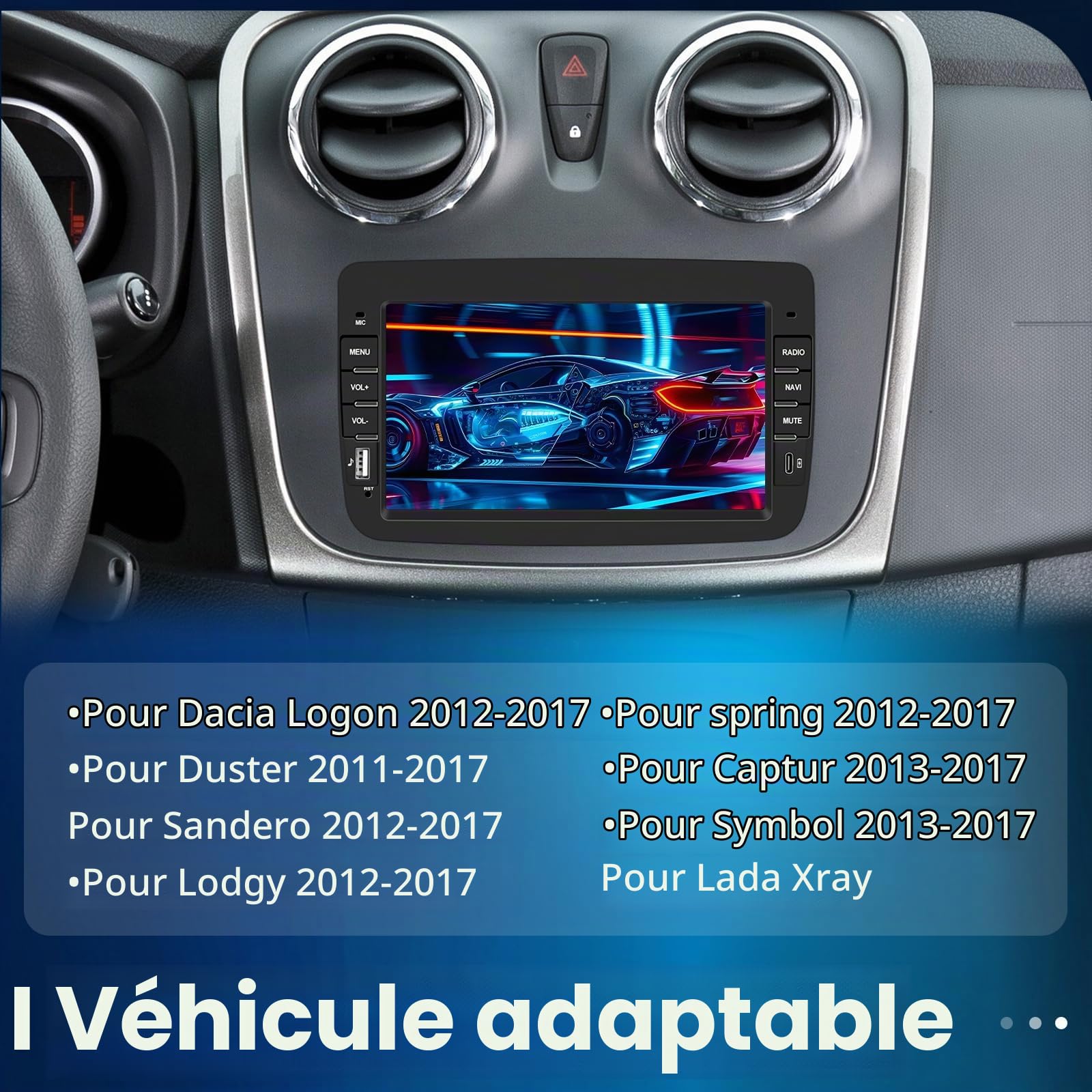NHOPEEW 4+64G Radio Voiture pour Dacia Duster Sandero Dokker Logan Lodgy - Radio Android 7 Pouces avec sans Fil Carplay et Android Auto - Mirror Link EQ DSP Écran Divisé + Caméra de Recul