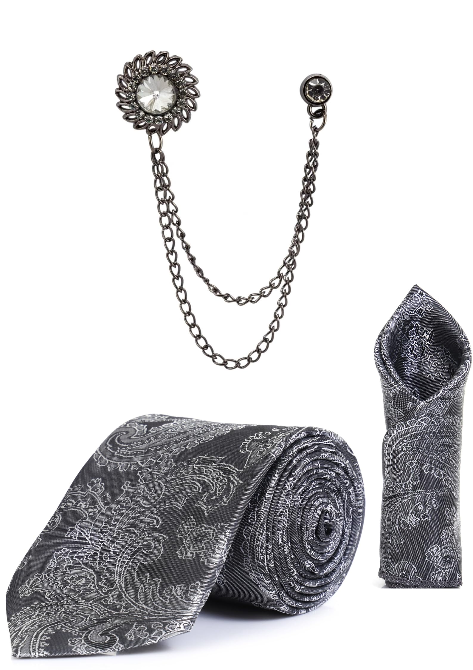 random stripe Men’s Premium Tie, Pocket Square & Brooch Set – Formal, Jacquard Self-Design Available in 16 Colors-picture-7