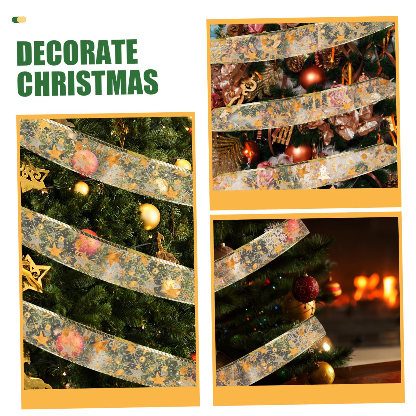 4rollen Rollendes Weihnachtsbaum-girlandenband Dekoratives Doppelschichtiges Satinband Gold Für -projekte Hochzeiten Und Festliche Dekorationen