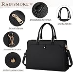 Laptop Bag for Women 15.6 inch Laptop Tote Bag Leather Large Capacity Work Tote Bag Waterproof Business Office Computer Bag Women Travel Handbag Shoulder Bag, Black