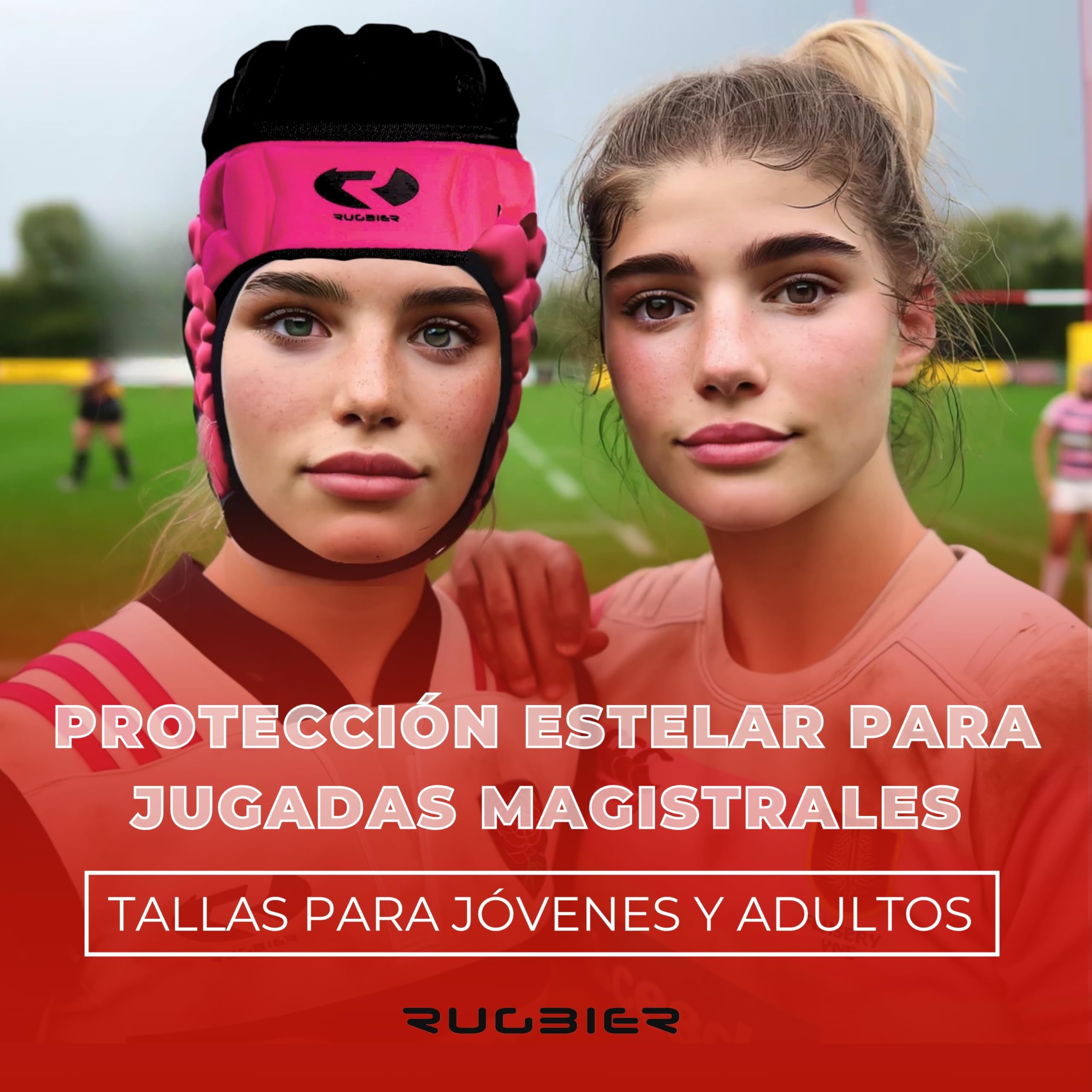 Casco de Rugby Profesional Air-Pro - Adultos y Jóvenes Unisex - Ajustable - Protector de Cabeza Acolchado - Modelo Rosa/Negro