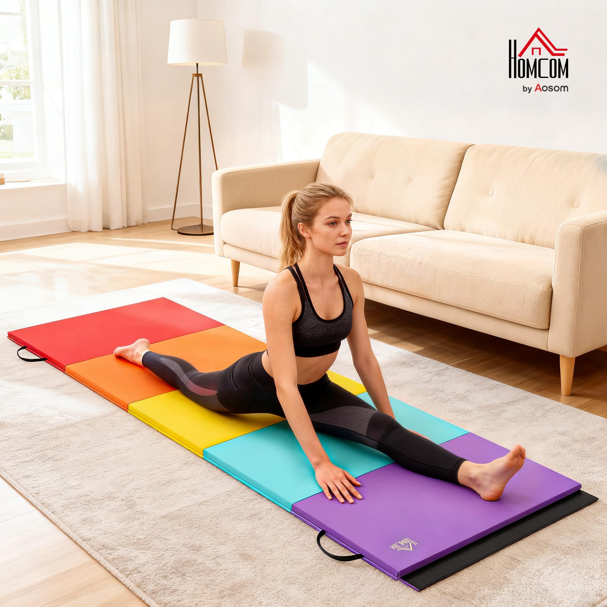 HOMCOM Tappetino Fitness/Yoga per Palestra e Casa, con 5 Pannelli Colorati e Pieghevoli, Imbottitura in EPE, 195x76x3 cm