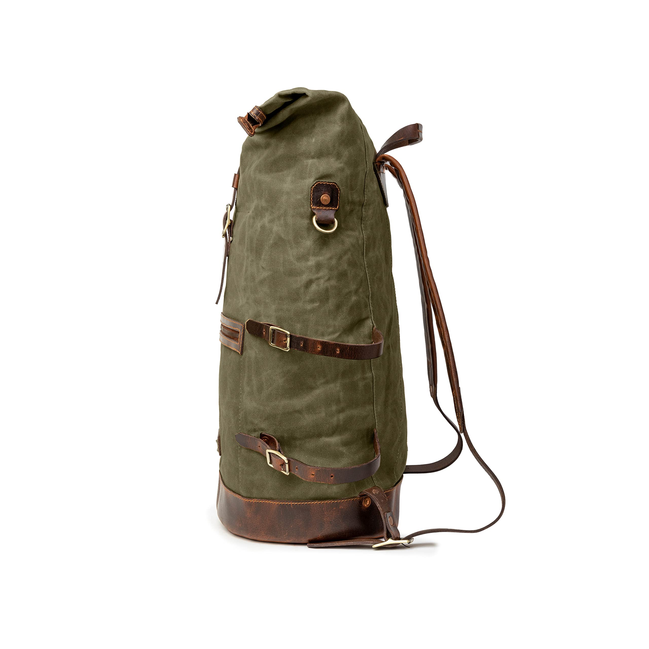 DRAKENSBERG Großer Reise Rucksack 'Dale' aus gewachstem Canvas mit Leder, wasserabweisend - Vintage-Design, bis 60L - Wald-Grün, DR00625