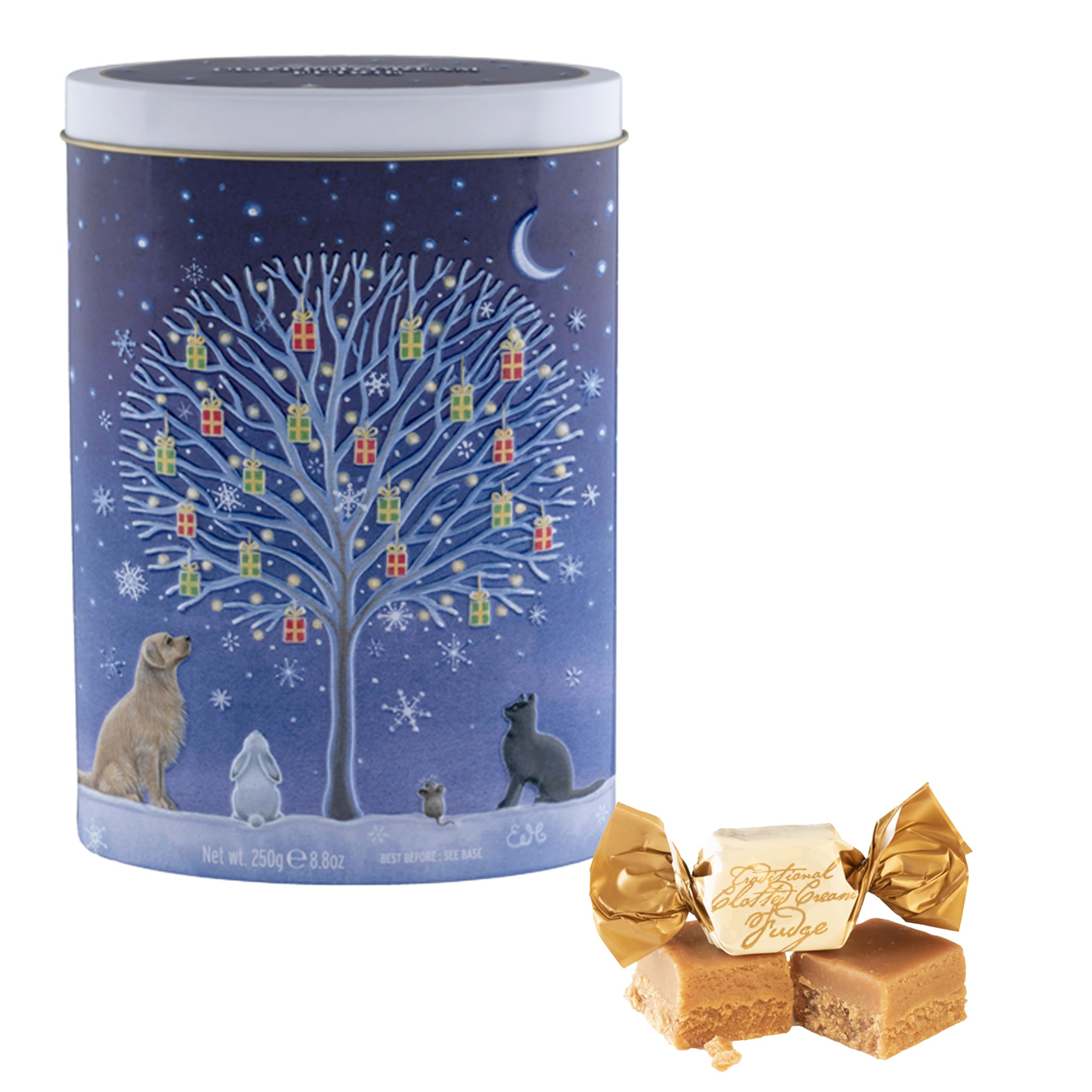 Handmade Fudge 250g Tin, Christmas Tree of Gifts Clotted Cream Fudge