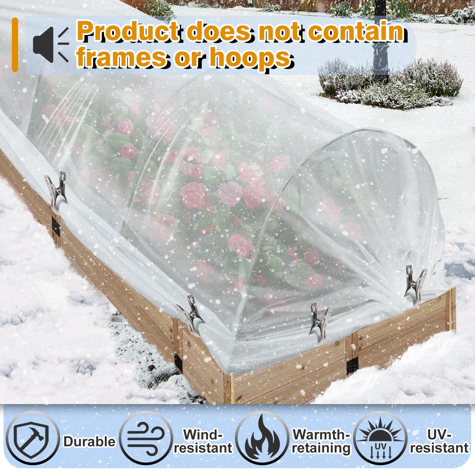 Cubiertas para plantas de 8 mil, protección contra la congelación, 10 x 30 pies, mantas de plástico duraderas para plantas al aire libre, invierno, viento, lluvia, nieve, nieve, cubierta flotante