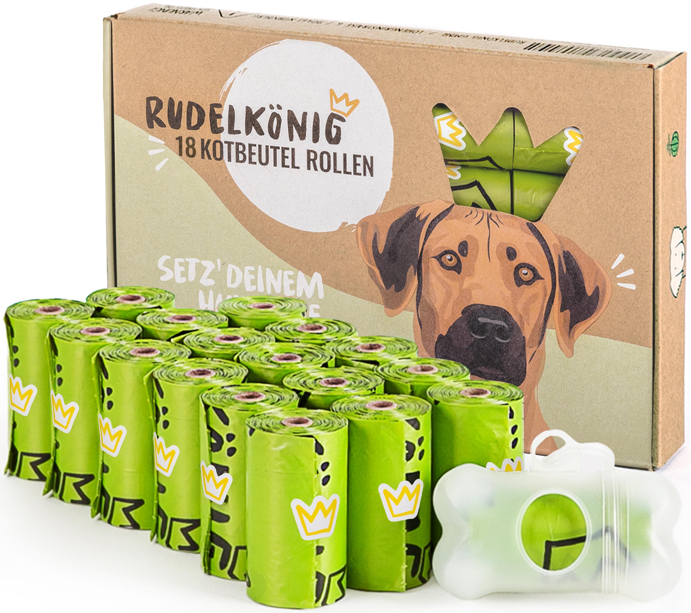 Rudelkönig Kotbeutel für Hunde - 270 Hundekotbeutel aus recyceltem Kunststoff - Extra starke Hunde Kotbeutel Rollen - Hundebeutel mit gratis Beutelspender