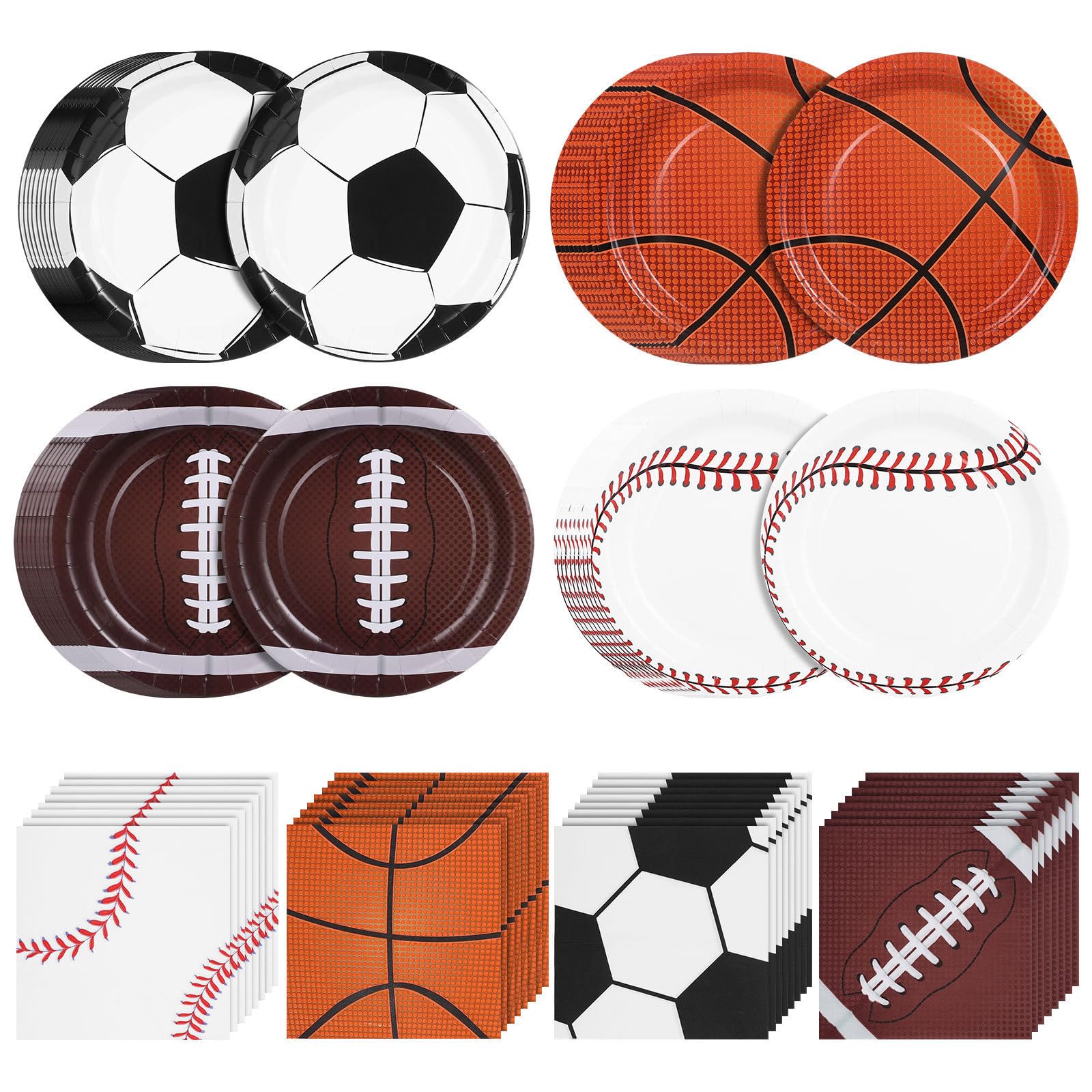 MAGICLULU Set 1 Confezione senza Lavaggio per Feste Sportive Piatti di Carta Tema Basket Calcio Baseball Design Coordinato Uso Comodo per Compleanni e Riunioni Familiari