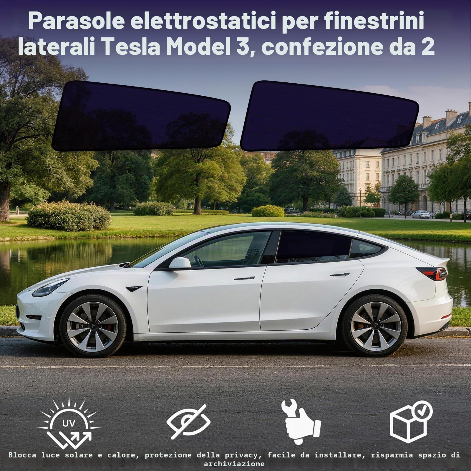 ZATOOTO Parasole per finestre Tesla Model 3 per bambini - Protezione UV e dal calore, adesivo statico, privacy, installazione senza attrezzi (2 pezzi)