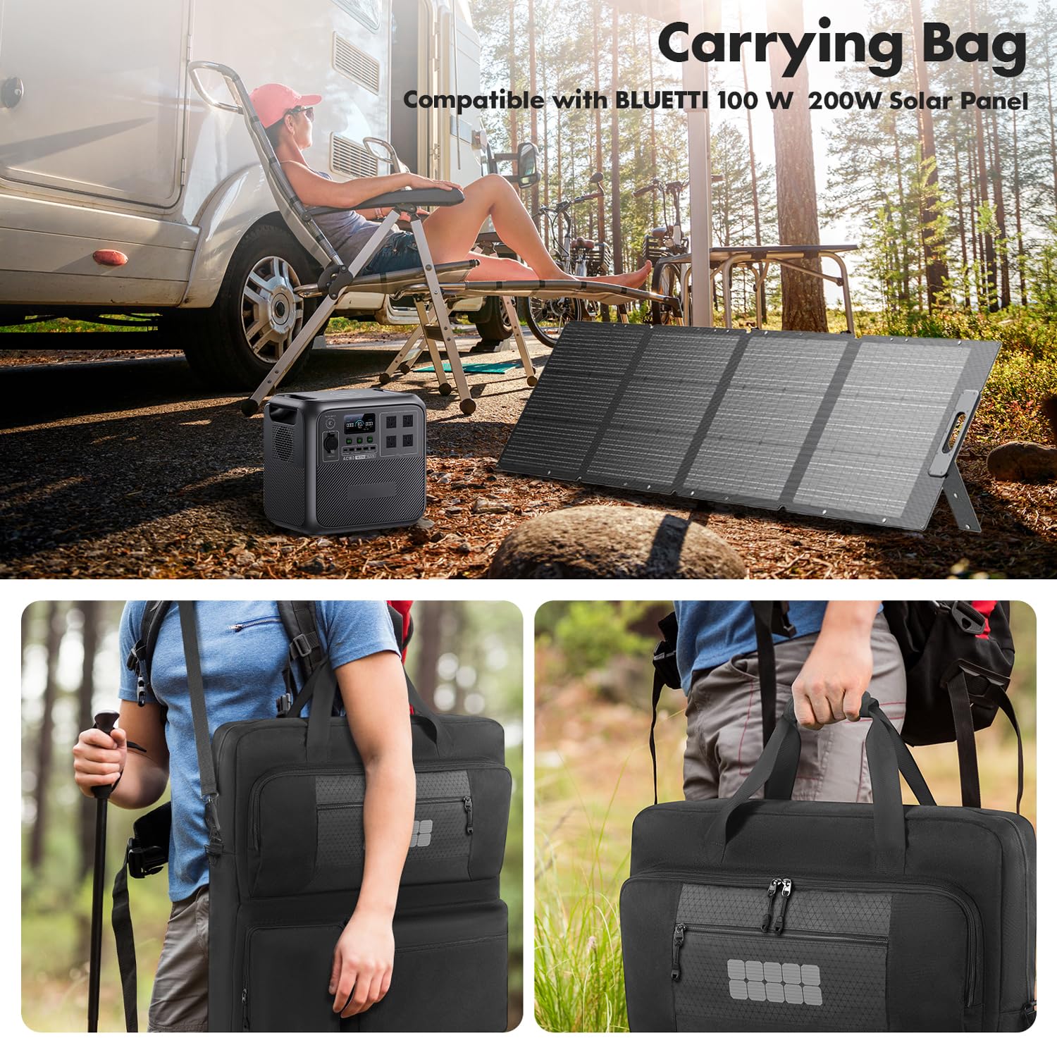Borsa portatile per pannelli solari ECOFLOW BLUETTI Anker con tasche e tracolla, compatibile Anker Solix PS100 100W PS200 200W