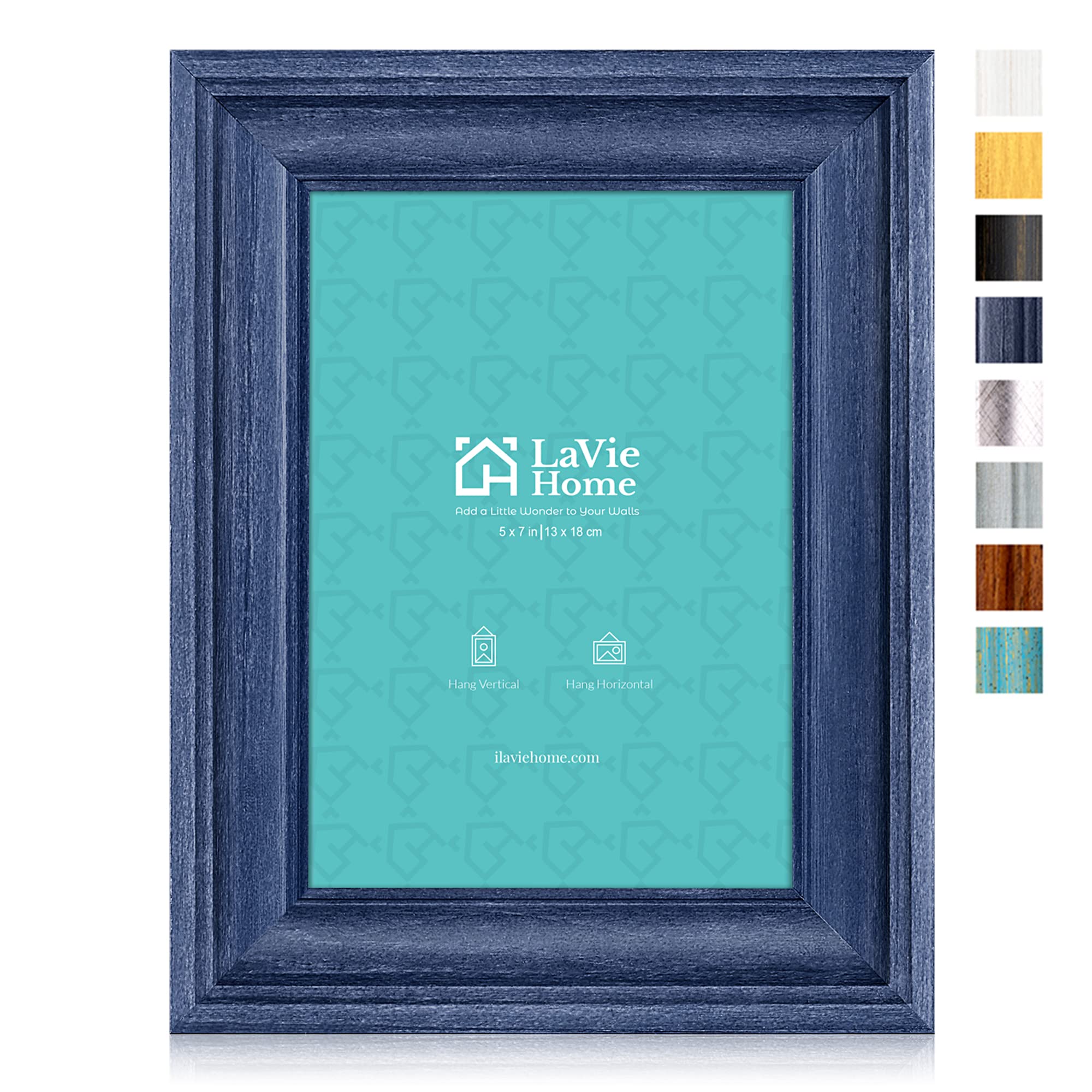 LaVie Home 5x7 Picture Frames (3 Pack, Bule) Rustic Photo Frame Set with High Definition Glass for Wall Mount & Table Top Display
